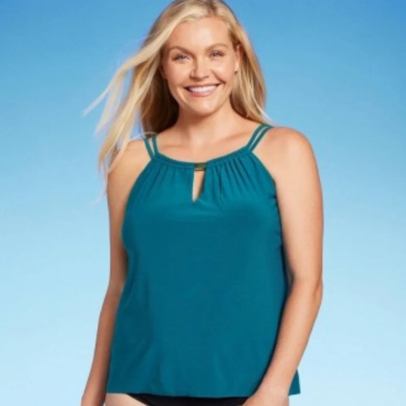 NWT Aqua Green Women's High Neck Keyhole Tankini Top M - Picture 1 of 7